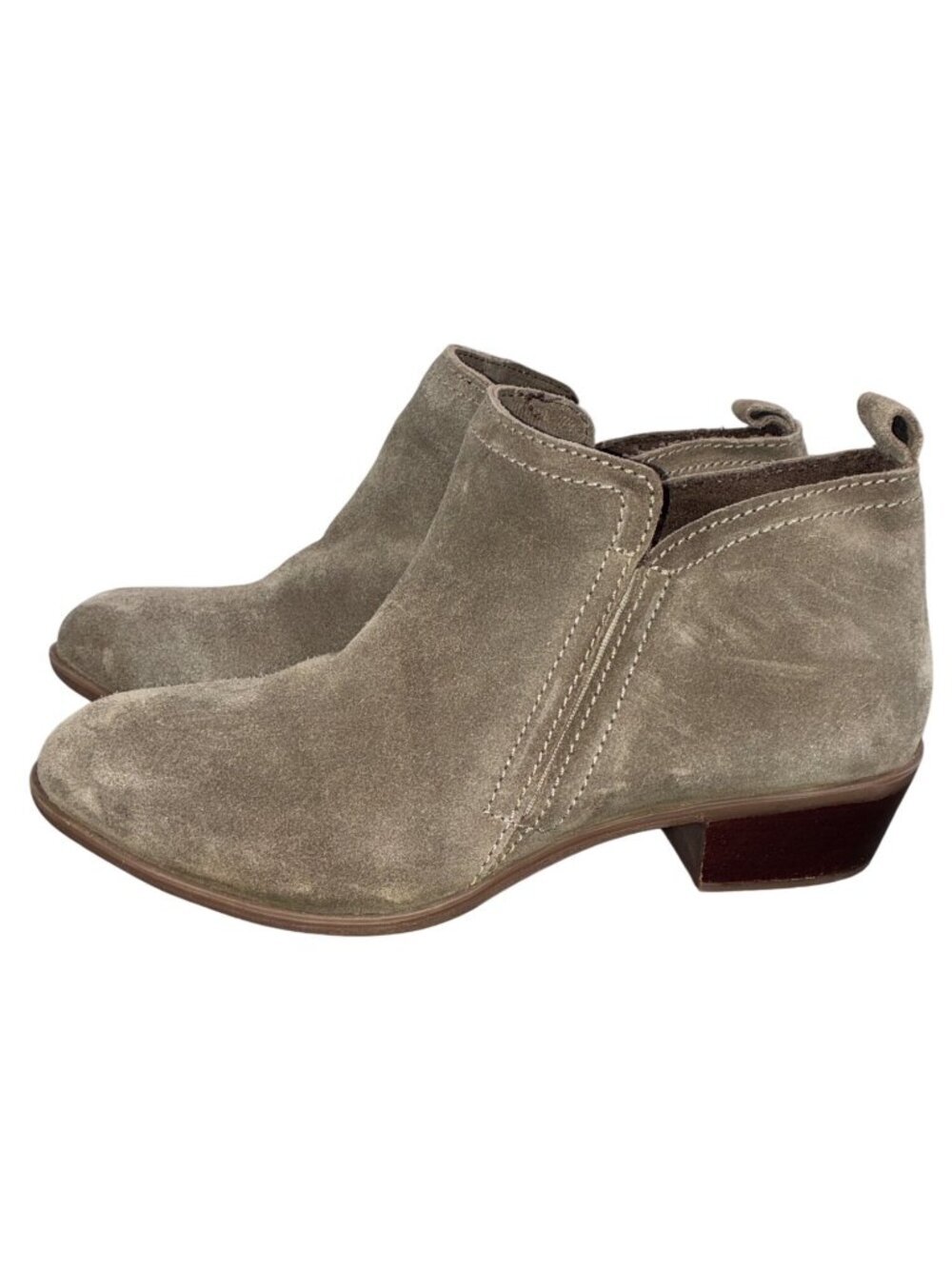 Diba True Lake Away Suede Ankle Boots Taupe Low Heel Side Zipper Casual Size 9.5